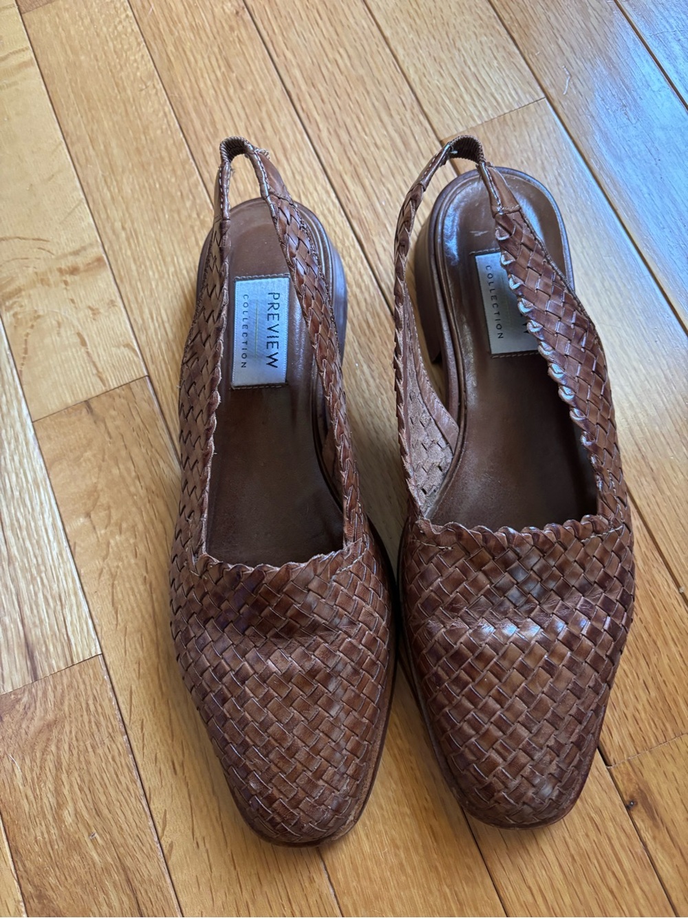 Preview Collection Brown Woven Leather Slingback Mules